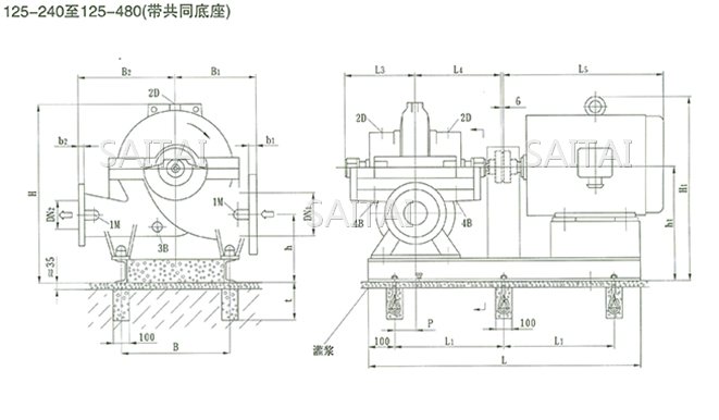 SOW中开泵(125-240 ~ 125-480)安装尺寸