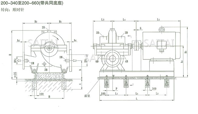 SOW中开泵(200-340 ~ 200-660)安装尺寸